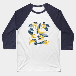 Surrealistic tropical Dachshund bananas // print // pastel blue background navy blue dogs and banana fruit leaves Baseball T-Shirt